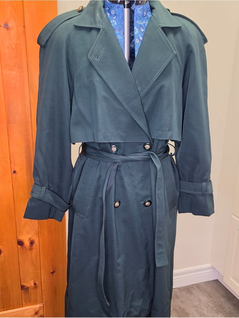 100% wool Deep Green Double-Breasted Trench Coat